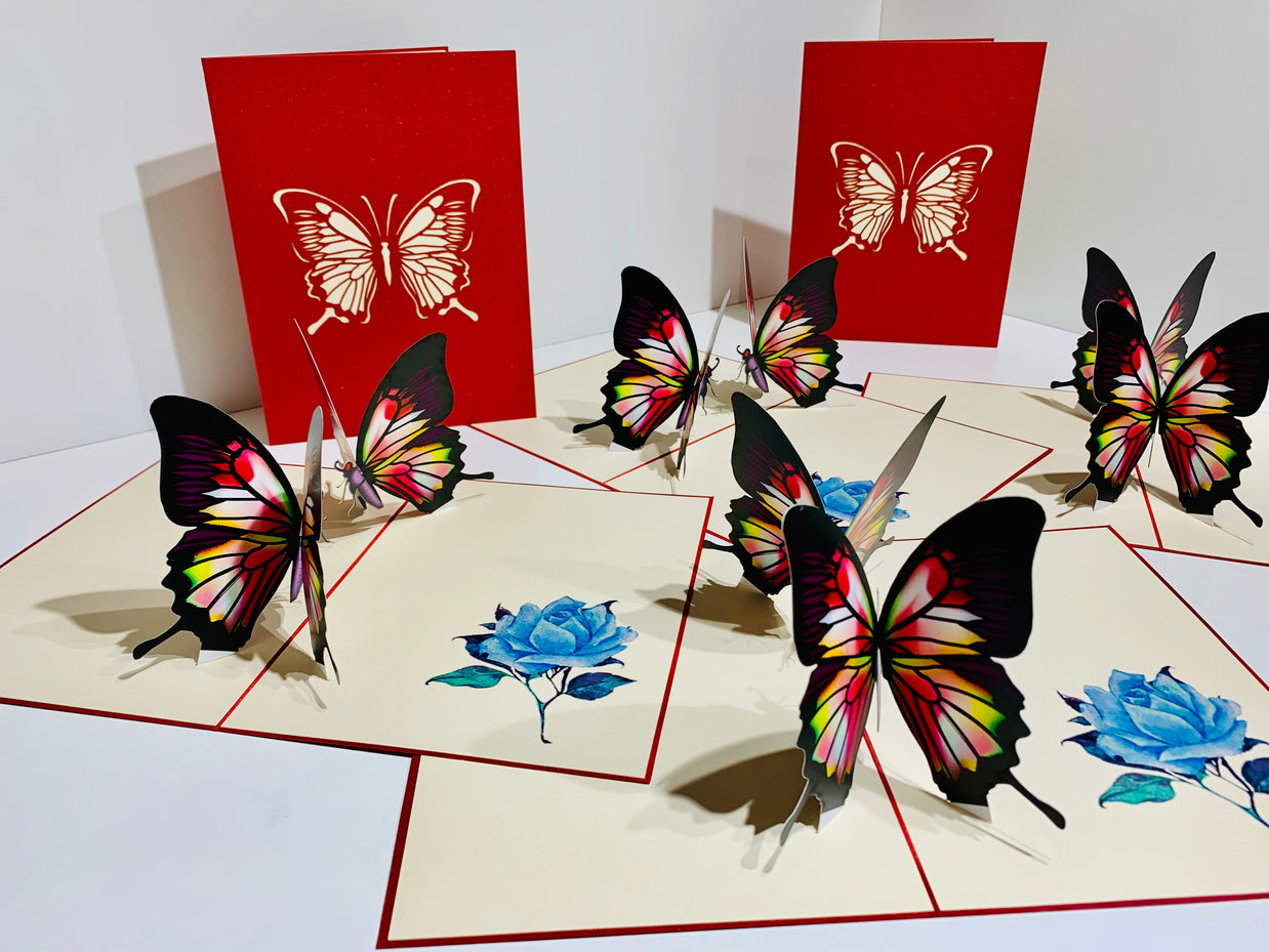 Large Gorgeous Navy Blue Butterfly Origami Pop Cards 3D Pop Up Greeting Card Happy Birthday Thank You Handmade Gift Thinking of You Blank Card for Any Occasion Happy Mother's Day Happy Father's Australiana