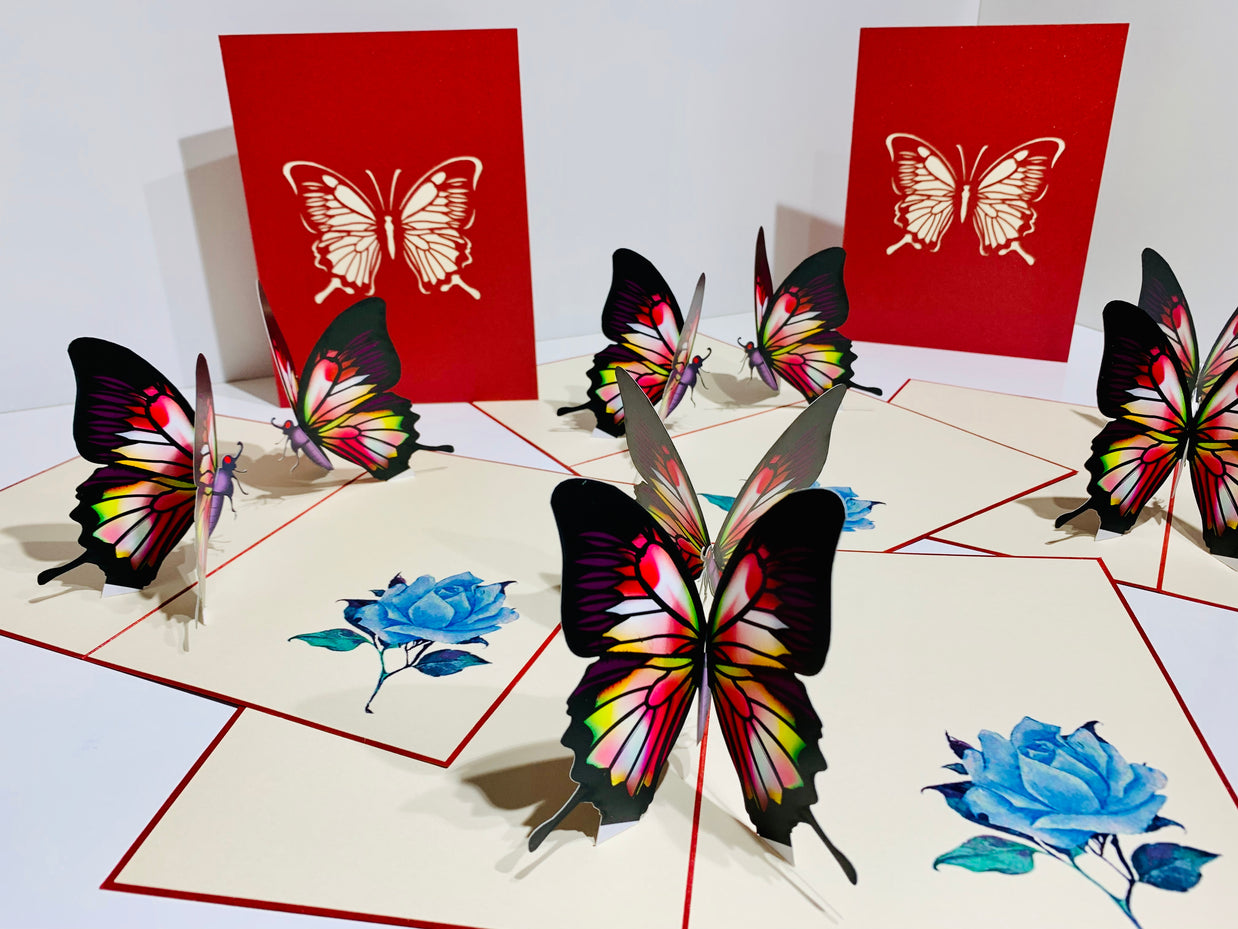 Large Gorgeous Navy Blue Butterfly Origami Pop Cards 3D Pop Up Greeting Card Happy Birthday Thank You Handmade Gift Thinking of You Blank Card for Any Occasion Happy Mother's Day Happy Father's Australiana