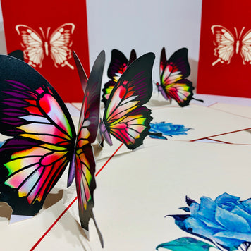 Large Gorgeous Navy Blue Butterfly Origami Pop Cards 3D Pop Up Greeting Card Happy Birthday Thank You Handmade Gift Thinking of You Blank Card for Any Occasion Happy Mother's Day Happy Father's Australiana