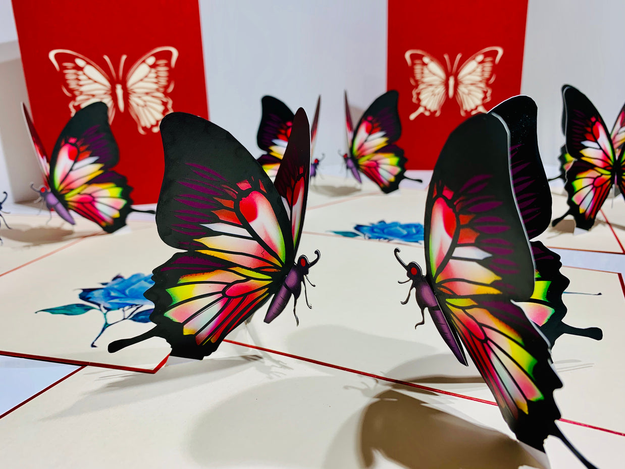 Large Gorgeous Navy Blue Butterfly Origami Pop Cards 3D Pop Up Greeting Card Happy Birthday Thank You Handmade Gift Thinking of You Blank Card for Any Occasion Happy Mother's Day Happy Father's Australiana