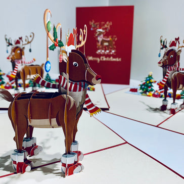Rudolph the Red-Nosed Reindeer Origami Pop Cards 3D Pop Up Greeting Card Merry Christmas Thank You Handmade Best Wishes Blank Card Gift Happy Holidays Celebrate the Special Day