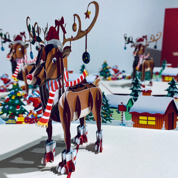 Rudolph the Red-Nosed Reindeer Origami Pop Cards 3D Pop Up Greeting Card Merry Christmas Thank You Handmade Best Wishes Blank Card Gift Happy Holidays Celebrate the Special Day