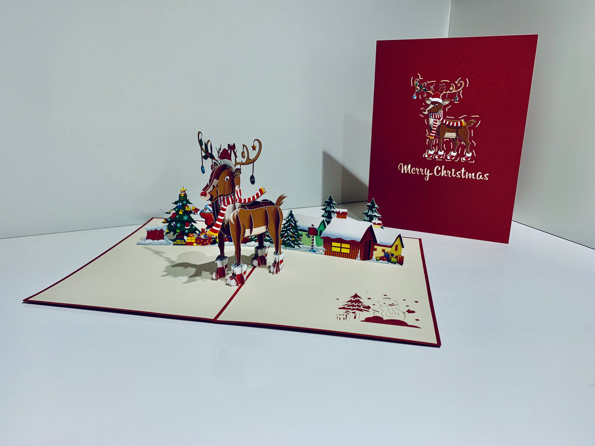 Rudolph the Red-Nosed Reindeer Origami Pop Cards 3D Pop Up Greeting Card Merry Christmas Thank You Handmade Best Wishes Blank Card Gift Happy Holidays Celebrate the Special Day
