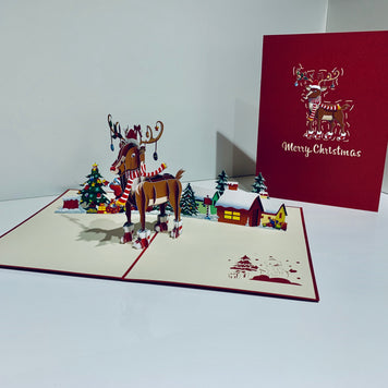 Rudolph the Red-Nosed Reindeer Origami Pop Cards 3D Pop Up Greeting Card Merry Christmas Thank You Handmade Best Wishes Blank Card Gift Happy Holidays Celebrate the Special Day