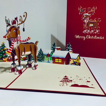 Rudolph the Red-Nosed Reindeer Origami Pop Cards 3D Pop Up Greeting Card Merry Christmas Thank You Handmade Best Wishes Blank Card Gift Happy Holidays Celebrate the Special Day