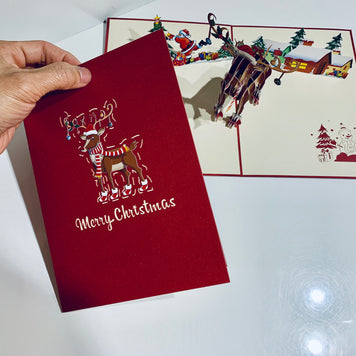Rudolph the Red-Nosed Reindeer Origami Pop Cards 3D Pop Up Greeting Card Merry Christmas Thank You Handmade Best Wishes Blank Card Gift Happy Holidays Celebrate the Special Day