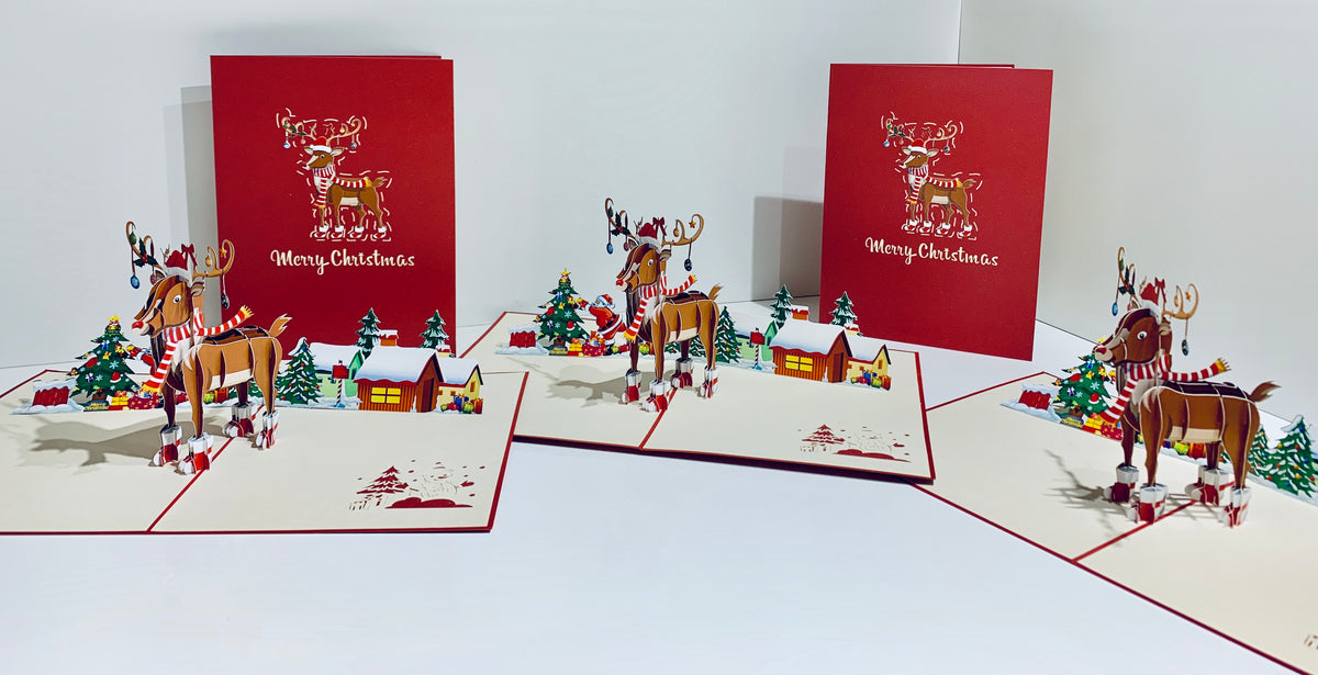 Rudolph the Red-Nosed Reindeer Origami Pop Cards 3D Pop Up Greeting Card Merry Christmas Thank You Handmade Best Wishes Blank Card Gift Happy Holidays Celebrate the Special Day