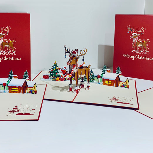 Rudolph the Red-Nosed Reindeer Origami Pop Cards 3D Pop Up Greeting Card Merry Christmas Thank You Handmade Best Wishes Blank Card Gift Happy Holidays Celebrate the Special Day