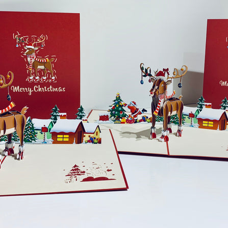 Rudolph the Red-Nosed Reindeer Origami Pop Cards 3D Pop Up Greeting Card Merry Christmas Thank You Handmade Best Wishes Blank Card Gift Happy Holidays Celebrate the Special Day