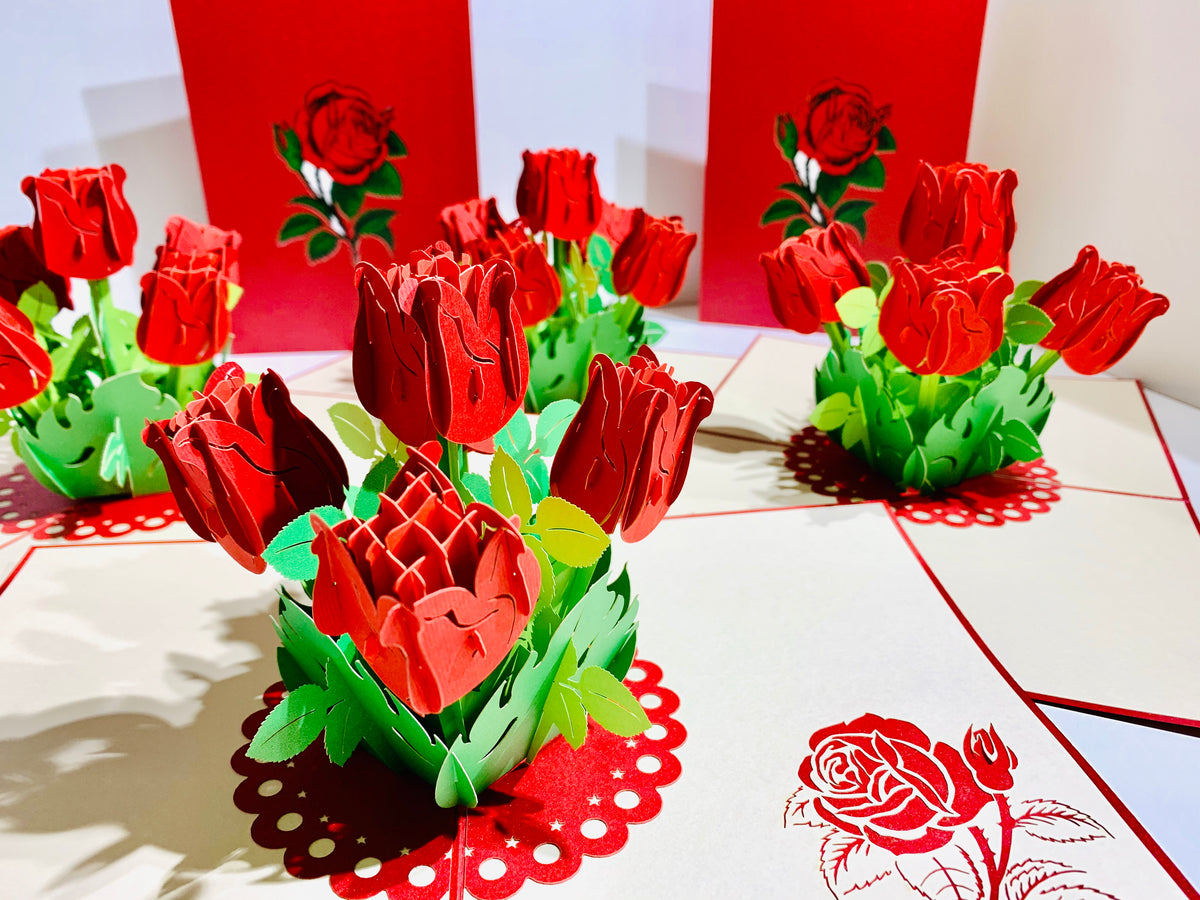 Red Rose Bouquet Pop Up Card - Classic & Chic Collection Origami Pop Cards 3D Pop Up Greeting Card Happy Birthday Thank You Handmade Gift Thinking of You Blank Card for Any Occasion Happy Mother's Day Australiana Celebrate the Beauty