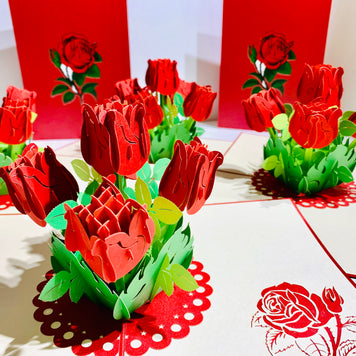 Red Rose Bouquet Pop Up Card - Classic & Chic Collection Origami Pop Cards 3D Pop Up Greeting Card Happy Birthday Thank You Handmade Gift Thinking of You Blank Card for Any Occasion Happy Mother's Day Australiana Celebrate the Beauty