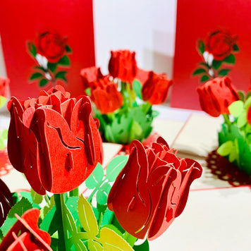 Red Rose Bouquet Pop Up Card - Classic & Chic Collection Origami Pop Cards 3D Pop Up Greeting Card Happy Birthday Thank You Handmade Gift Thinking of You Blank Card for Any Occasion Happy Mother's Day Australiana Celebrate the Beauty