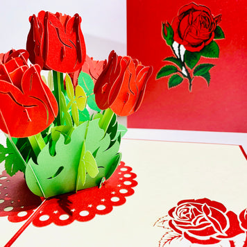 Red Rose Bouquet Pop Up Card - Classic & Chic Collection Origami Pop Cards 3D Pop Up Greeting Card Happy Birthday Thank You Handmade Gift Thinking of You Blank Card for Any Occasion Happy Mother's Day Australiana Celebrate the Beauty
