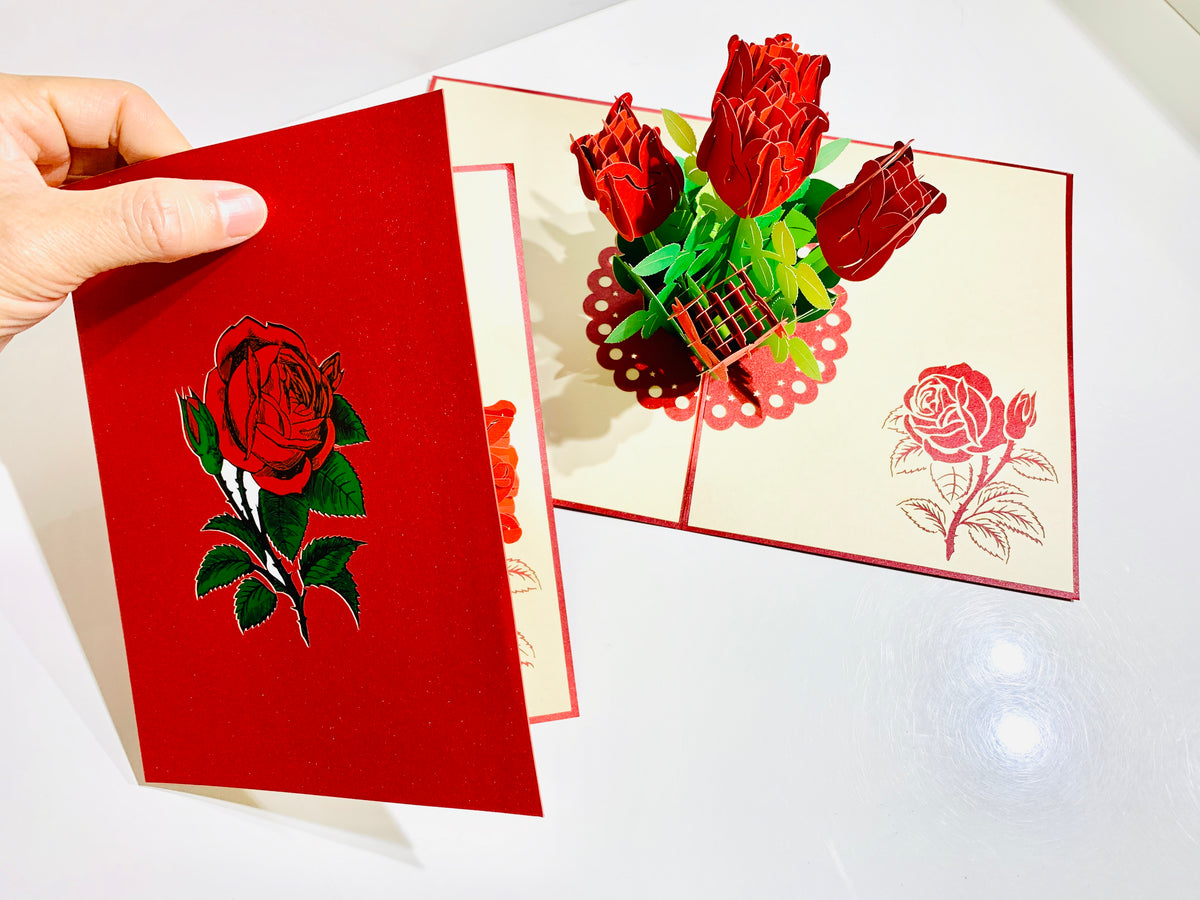 Red Rose Bouquet Pop Up Card - Classic & Chic Collection Origami Pop Cards 3D Pop Up Greeting Card Happy Birthday Thank You Handmade Gift Thinking of You Blank Card for Any Occasion Happy Mother's Day Australiana Celebrate the Beauty