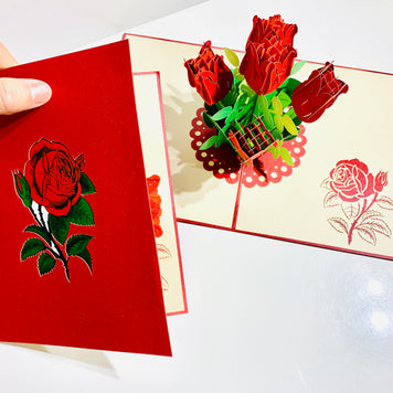 Red Rose Bouquet Pop Up Card - Classic & Chic Collection Origami Pop Cards 3D Pop Up Greeting Card Happy Birthday Thank You Handmade Gift Thinking of You Blank Card for Any Occasion Happy Mother's Day Australiana Celebrate the Beauty