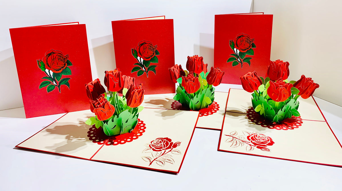 Red Rose Bouquet Pop Up Card - Classic & Chic Collection Origami Pop Cards 3D Pop Up Greeting Card Happy Birthday Thank You Handmade Gift Thinking of You Blank Card for Any Occasion Happy Mother's Day Australiana Celebrate the Beauty