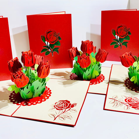 Red Rose Bouquet Pop Up Card - Classic & Chic Collection Origami Pop Cards 3D Pop Up Greeting Card Happy Birthday Thank You Handmade Gift Thinking of You Blank Card for Any Occasion Happy Mother's Day Australiana Celebrate the Beauty
