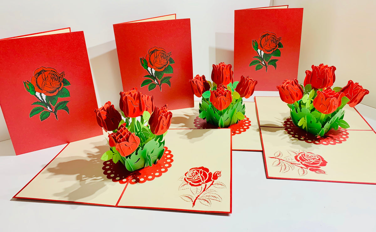 Red Rose Bouquet Pop Up Card - Classic & Chic Collection Origami Pop Cards 3D Pop Up Greeting Card Happy Birthday Thank You Handmade Gift Thinking of You Blank Card for Any Occasion Happy Mother's Day Australiana Celebrate the Beauty