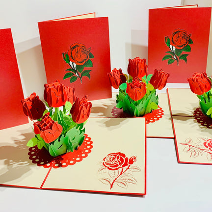 Red Rose Bouquet Pop Up Card - Classic & Chic Collection Origami Pop Cards 3D Pop Up Greeting Card Happy Birthday Thank You Handmade Gift Thinking of You Blank Card for Any Occasion Happy Mother's Day Australiana Celebrate the Beauty