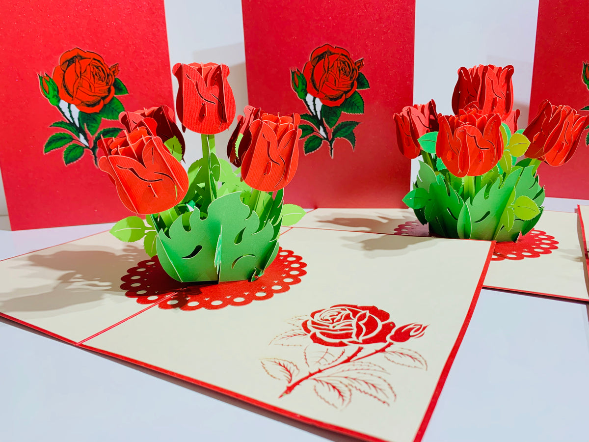 Red Rose Bouquet Pop Up Card - Classic & Chic Collection Origami Pop Cards 3D Pop Up Greeting Card Happy Birthday Thank You Handmade Gift Thinking of You Blank Card for Any Occasion Happy Mother's Day Australiana Celebrate the Beauty