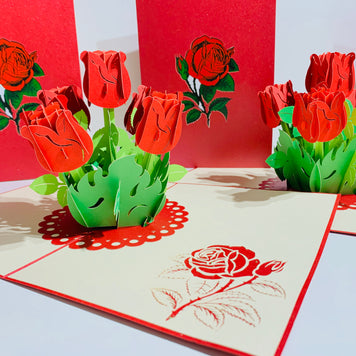 Red Rose Bouquet Pop Up Card - Classic & Chic Collection Origami Pop Cards 3D Pop Up Greeting Card Happy Birthday Thank You Handmade Gift Thinking of You Blank Card for Any Occasion Happy Mother's Day Australiana Celebrate the Beauty