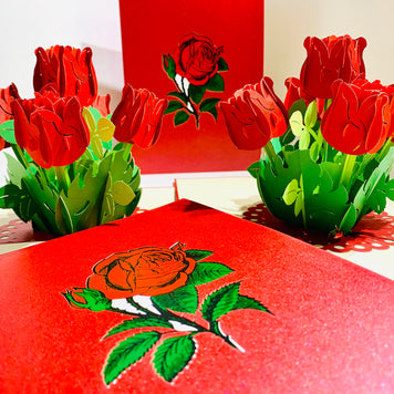 Red Rose Bouquet Pop Up Card - Classic & Chic Collection Origami Pop Cards 3D Pop Up Greeting Card Happy Birthday Thank You Handmade Gift Thinking of You Blank Card for Any Occasion Happy Mother's Day Australiana Celebrate the Beauty