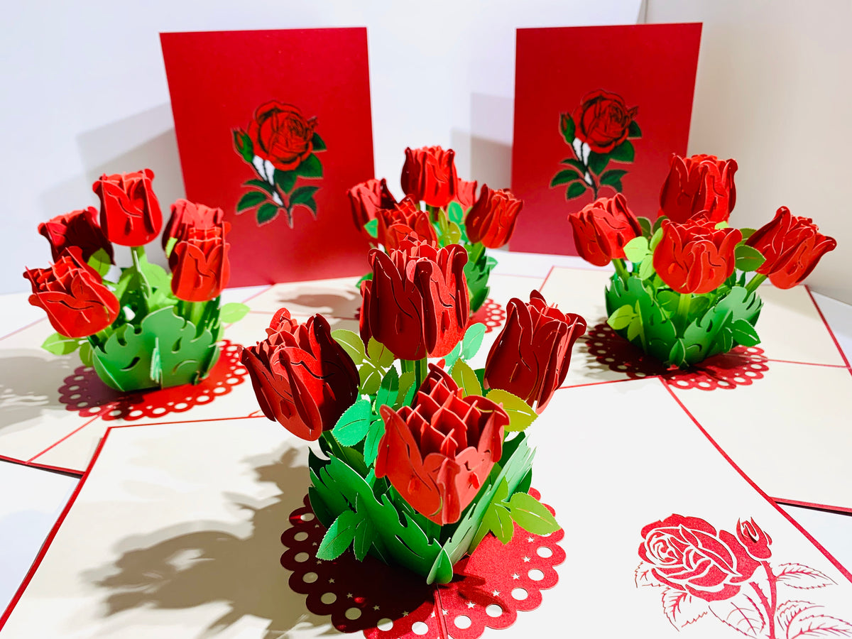 Red Rose Bouquet Pop Up Card - Classic & Chic Collection Origami Pop Cards 3D Pop Up Greeting Card Happy Birthday Thank You Handmade Gift Thinking of You Blank Card for Any Occasion Happy Mother's Day Australiana Celebrate the Beauty