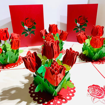 Red Rose Bouquet Pop Up Card - Classic & Chic Collection Origami Pop Cards 3D Pop Up Greeting Card Happy Birthday Thank You Handmade Gift Thinking of You Blank Card for Any Occasion Happy Mother's Day Australiana Celebrate the Beauty