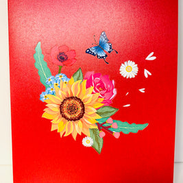 RED Spring Colourful Flower Basket Origami Pop Cards 3D Pop Up Greeting Card Happy Birthday Thank You Handmade Gift Thinking of You Blank Card for Any Occasion Happy Mother's Day Happy Father's Australiana Celebrate the Beauty of Flower and Romantic