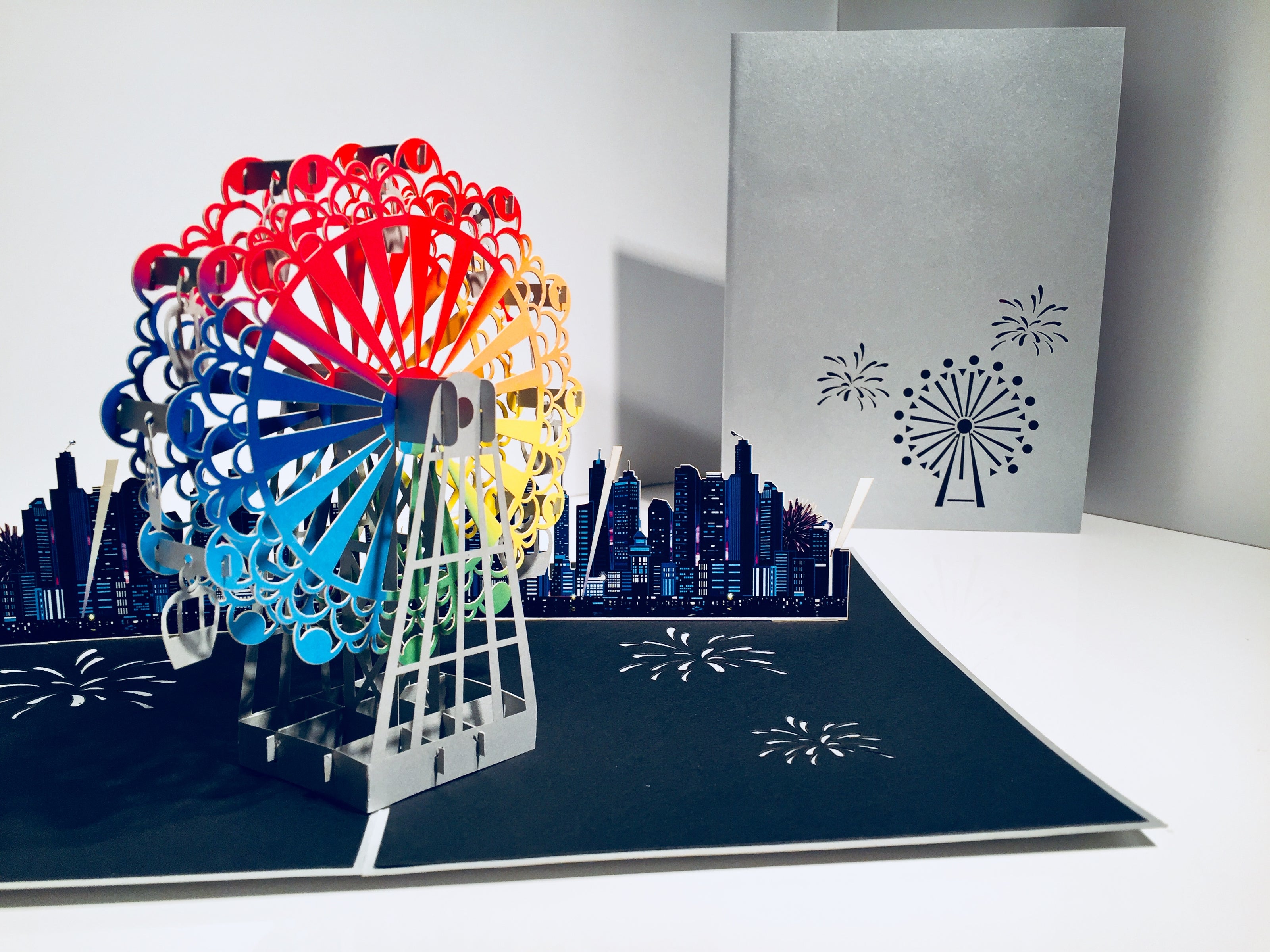 Amazing Rainbow Ferris Wheel & City View Origami Pop Cards 3D Pop Up Greeting Card Happy Birthday Thank You Handmade Gift Thinking of You Blank Card for Any Occasion Happy Mother's Day Happy Father's Celebrate the Beauty of Architecture