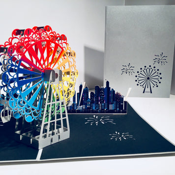 Amazing Rainbow Ferris Wheel & City View Origami Pop Cards 3D Pop Up Greeting Card Happy Birthday Thank You Handmade Gift Thinking of You Blank Card for Any Occasion Happy Mother's Day Happy Father's Celebrate the Beauty of Architecture