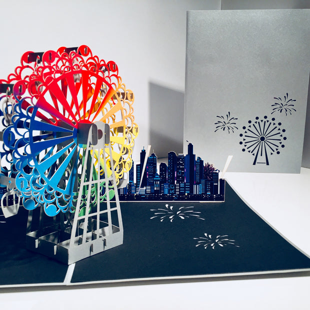 Amazing Rainbow Ferris Wheel & City View Origami Pop Cards 3D Pop Up Greeting Card Happy Birthday Thank You Handmade Gift Thinking of You Blank Card for Any Occasion Happy Mother's Day Happy Father's Celebrate the Beauty of Architecture