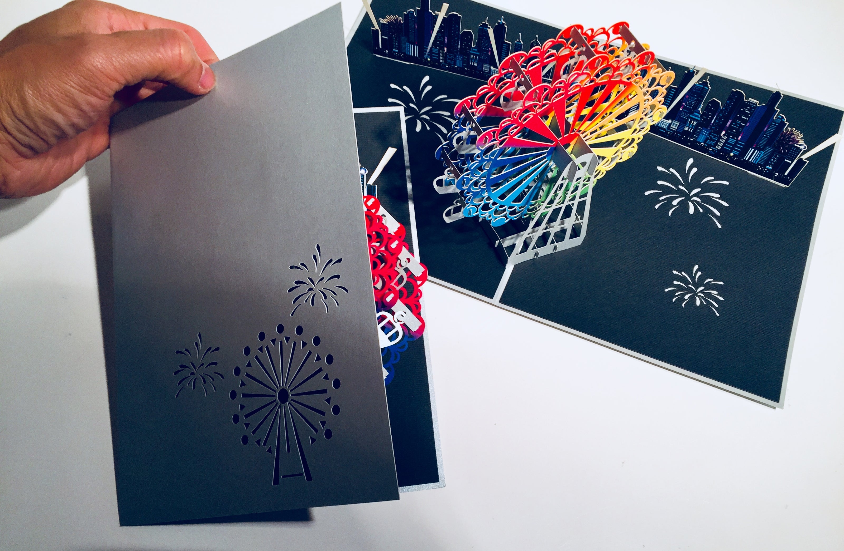 Amazing Rainbow Ferris Wheel & City View Origami Pop Cards 3D Pop Up Greeting Card Happy Birthday Thank You Handmade Gift Thinking of You Blank Card for Any Occasion Happy Mother's Day Happy Father's Celebrate the Beauty of Architecture