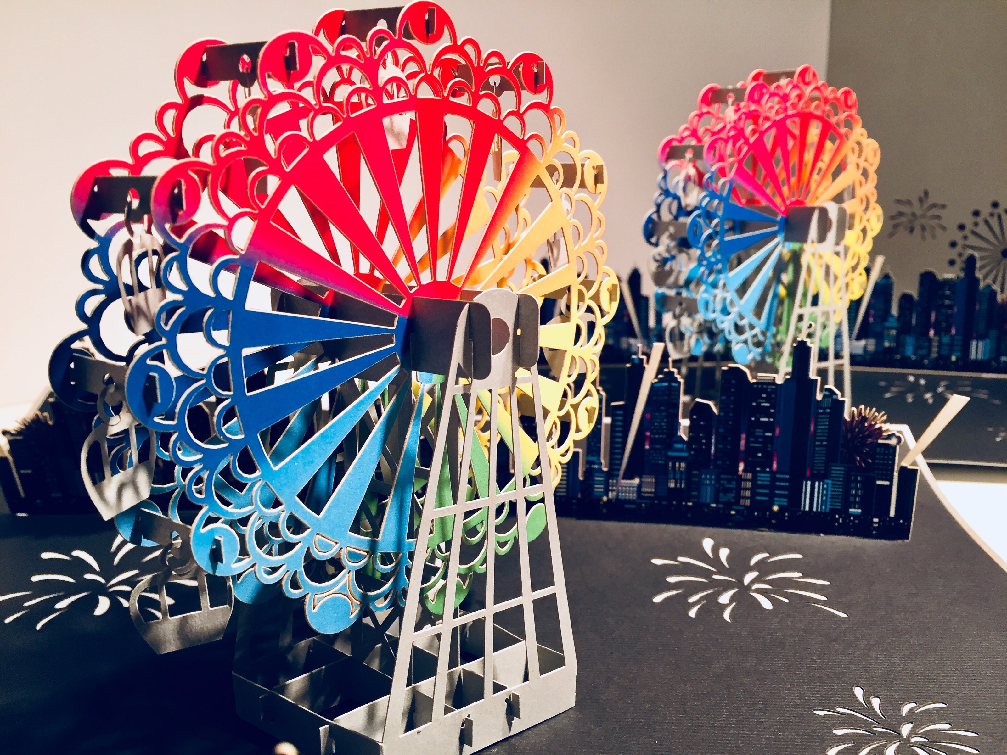 Amazing Rainbow Ferris Wheel & City View Origami Pop Cards 3D Pop Up Greeting Card Happy Birthday Thank You Handmade Gift Thinking of You Blank Card for Any Occasion Happy Mother's Day Happy Father's Celebrate the Beauty of Architecture