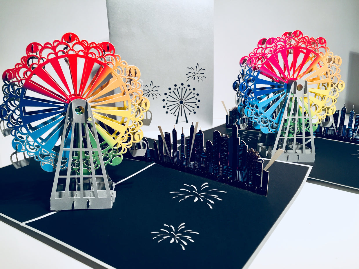 Amazing Rainbow Ferris Wheel & City View Origami Pop Cards 3D Pop Up Greeting Card Happy Birthday Thank You Handmade Gift Thinking of You Blank Card for Any Occasion Happy Mother's Day Happy Father's Celebrate the Beauty of Architecture