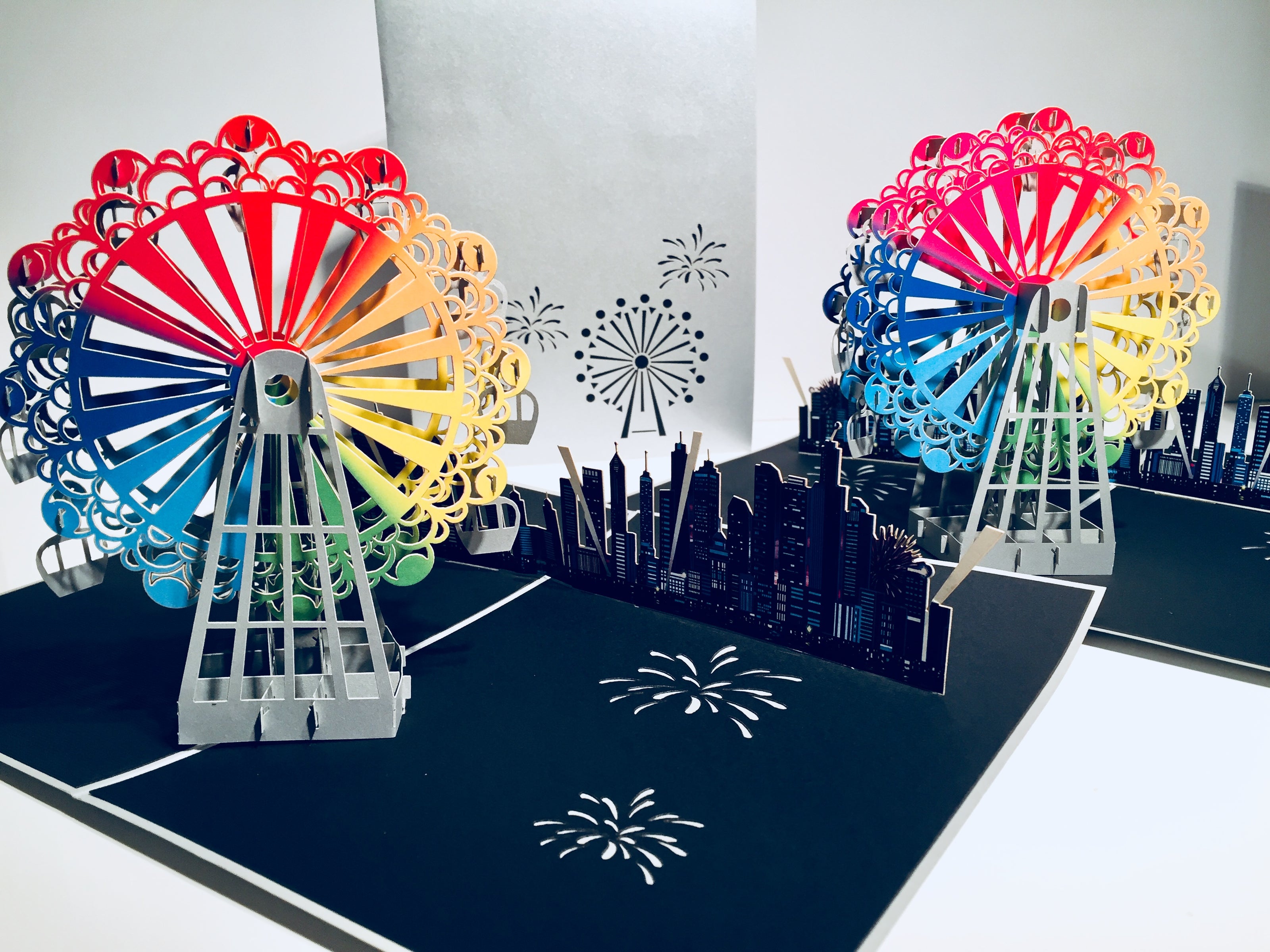Amazing Rainbow Ferris Wheel & City View Origami Pop Cards 3D Pop Up Greeting Card Happy Birthday Thank You Handmade Gift Thinking of You Blank Card for Any Occasion Happy Mother's Day Happy Father's Celebrate the Beauty of Architecture