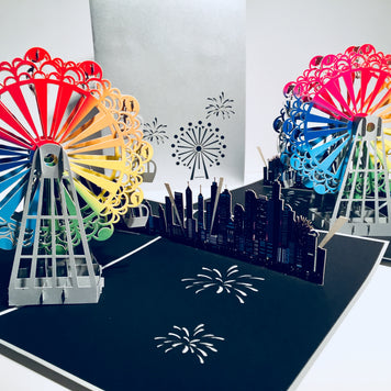 Amazing Rainbow Ferris Wheel & City View Origami Pop Cards 3D Pop Up Greeting Card Happy Birthday Thank You Handmade Gift Thinking of You Blank Card for Any Occasion Happy Mother's Day Happy Father's Celebrate the Beauty of Architecture