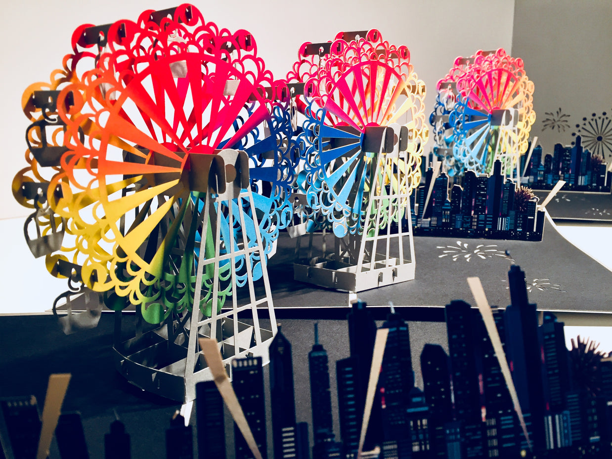 Amazing Rainbow Ferris Wheel & City View Origami Pop Cards 3D Pop Up Greeting Card Happy Birthday Thank You Handmade Gift Thinking of You Blank Card for Any Occasion Happy Mother's Day Happy Father's Celebrate the Beauty of Architecture