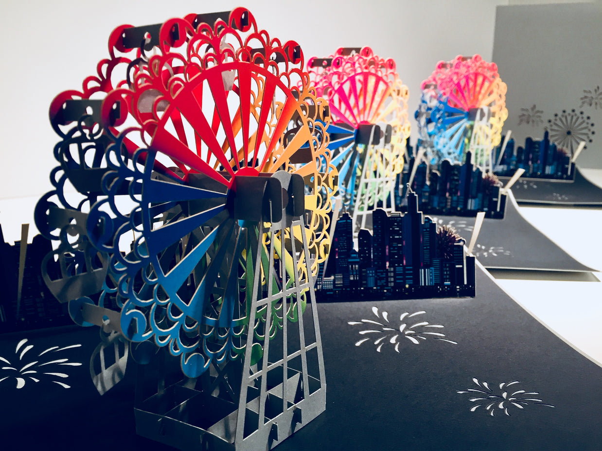 Amazing Rainbow Ferris Wheel & City View Origami Pop Cards 3D Pop Up Greeting Card Happy Birthday Thank You Handmade Gift Thinking of You Blank Card for Any Occasion Happy Mother's Day Happy Father's Celebrate the Beauty of Architecture