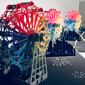 Amazing Rainbow Ferris Wheel & City View Origami Pop Cards 3D Pop Up Greeting Card Happy Birthday Thank You Handmade Gift Thinking of You Blank Card for Any Occasion Happy Mother's Day Happy Father's Celebrate the Beauty of Architecture