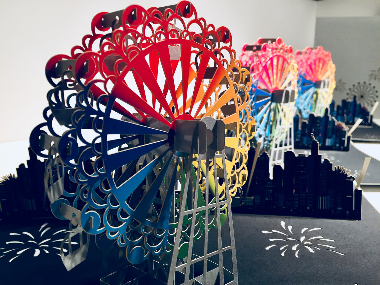 Amazing Rainbow Ferris Wheel & City View Origami Pop Cards 3D Pop Up Greeting Card Happy Birthday Thank You Handmade Gift Thinking of You Blank Card for Any Occasion Happy Mother's Day Happy Father's Celebrate the Beauty of Architecture