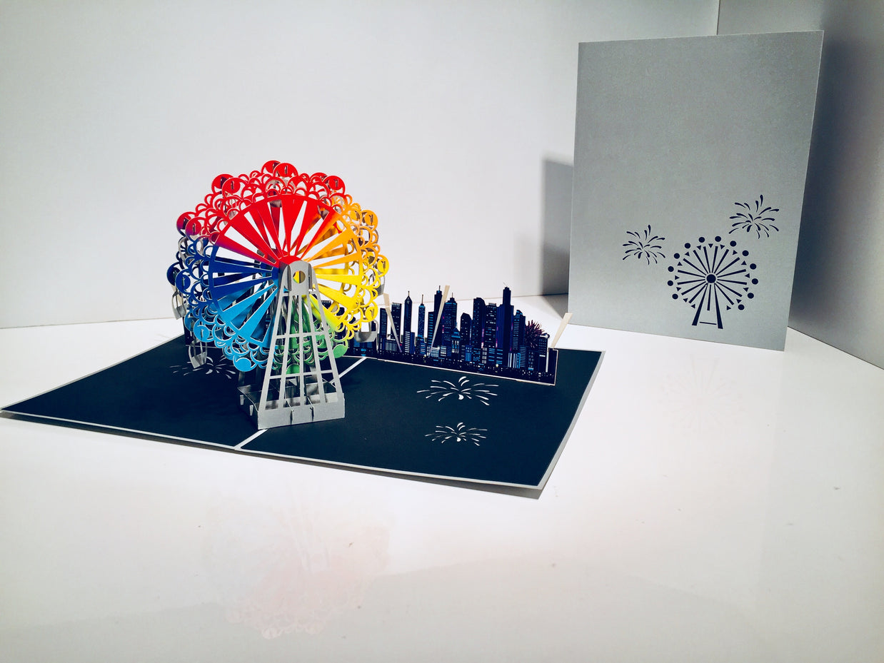 Amazing Rainbow Ferris Wheel & City View Origami Pop Cards 3D Pop Up Greeting Card Happy Birthday Thank You Handmade Gift Thinking of You Blank Card for Any Occasion Happy Mother's Day Happy Father's Celebrate the Beauty of Architecture