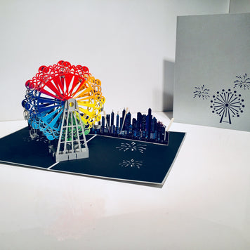 Amazing Rainbow Ferris Wheel & City View Origami Pop Cards 3D Pop Up Greeting Card Happy Birthday Thank You Handmade Gift Thinking of You Blank Card for Any Occasion Happy Mother's Day Happy Father's Celebrate the Beauty of Architecture
