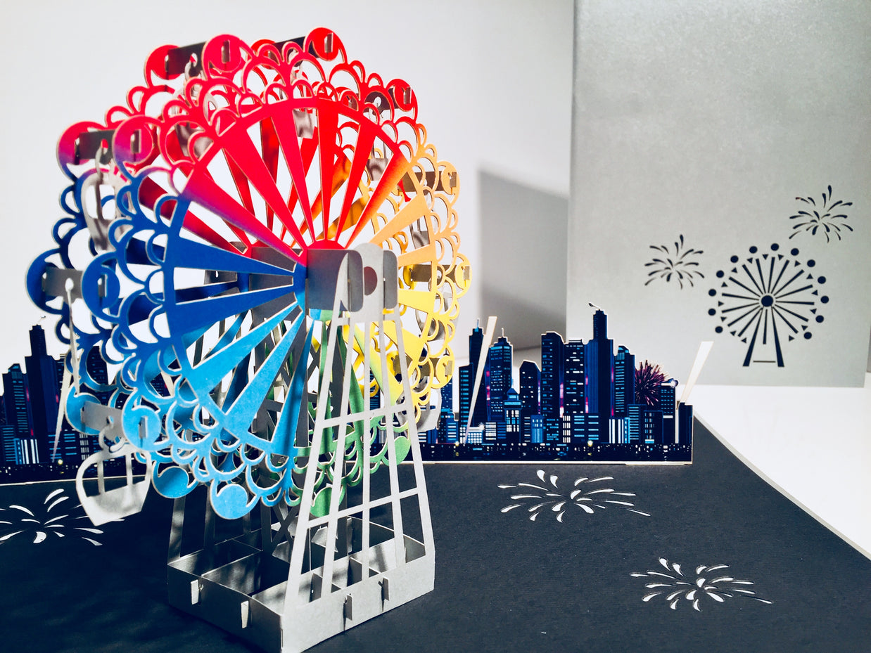 Amazing Rainbow Ferris Wheel & City View Origami Pop Cards 3D Pop Up Greeting Card Happy Birthday Thank You Handmade Gift Thinking of You Blank Card for Any Occasion Happy Mother's Day Happy Father's Celebrate the Beauty of Architecture