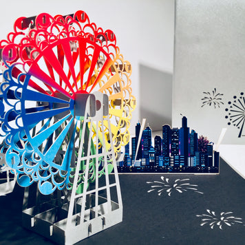 Amazing Rainbow Ferris Wheel & City View Origami Pop Cards 3D Pop Up Greeting Card Happy Birthday Thank You Handmade Gift Thinking of You Blank Card for Any Occasion Happy Mother's Day Happy Father's Celebrate the Beauty of Architecture