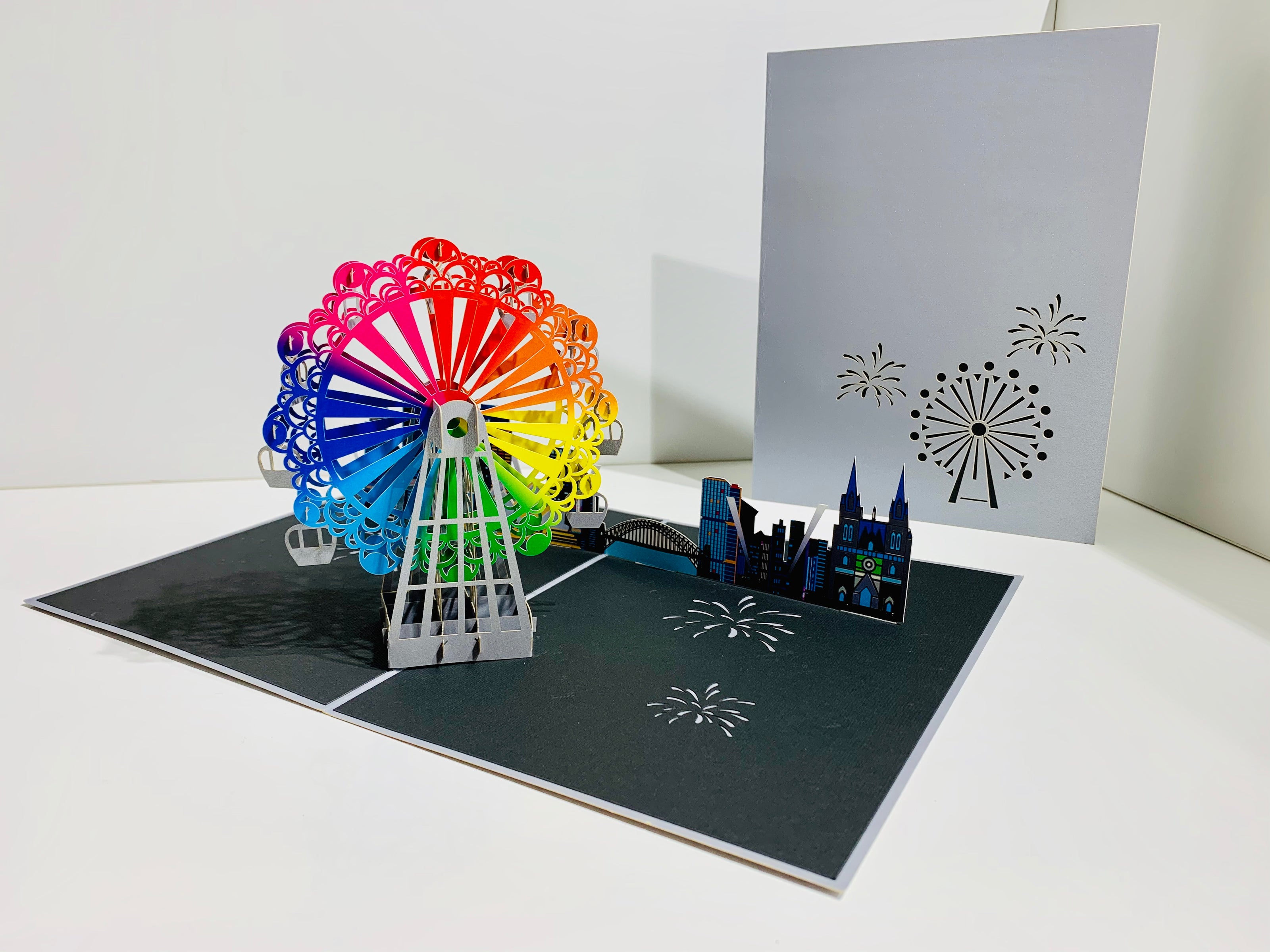 Amazing Rainbow Ferris Wheel with Sydney Habour View Origami Pop Cards 3D Pop Up Greeting Card Happy Birthday Thank You Handmade Gift Thinking of You Blank Card for Any Occasion Happy Mother's Day Happy Father's Celebrate the Beauty of Architecture