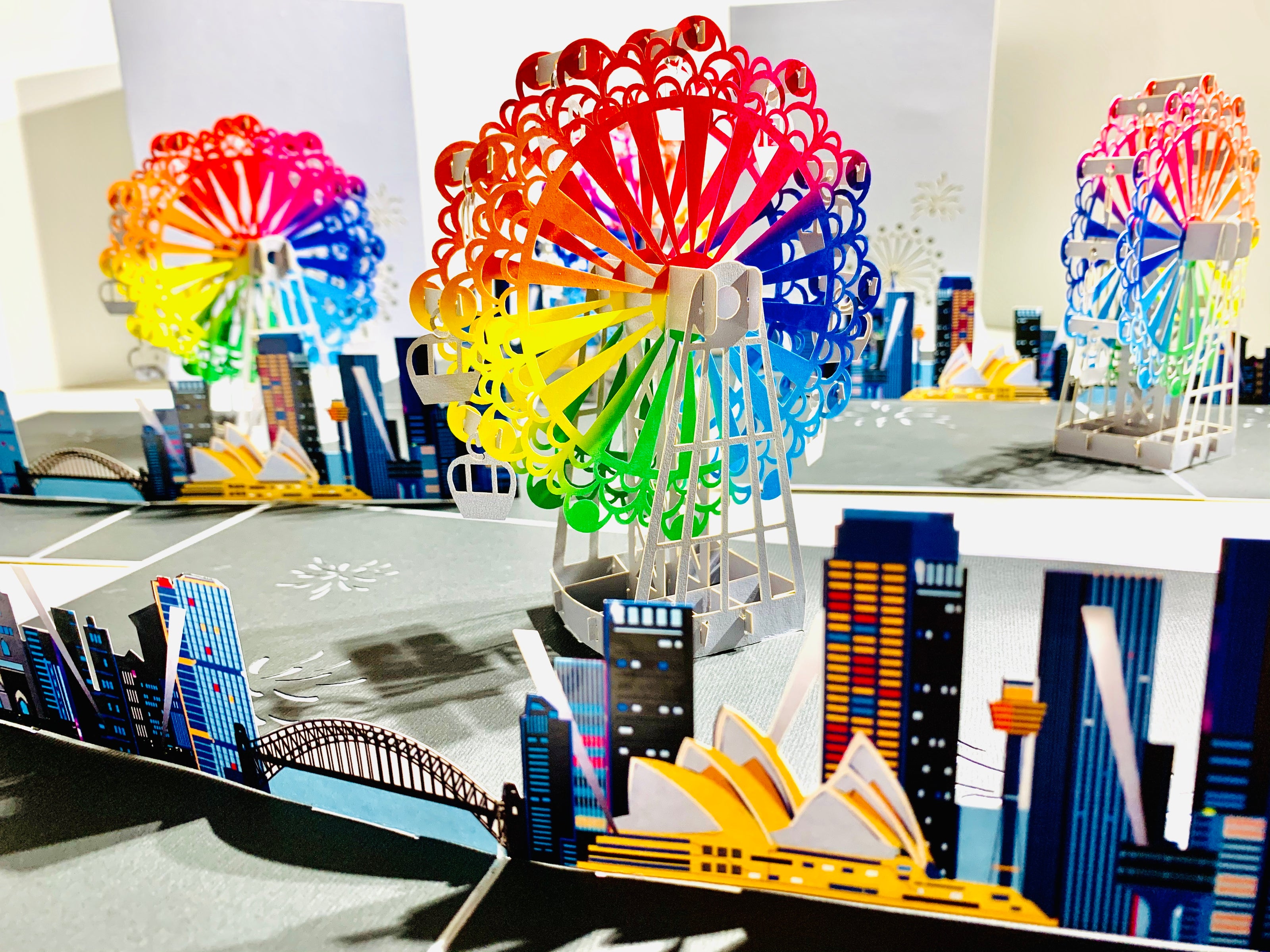 Amazing Rainbow Ferris Wheel with Sydney Habour View Origami Pop Cards 3D Pop Up Greeting Card Happy Birthday Thank You Handmade Gift Thinking of You Blank Card for Any Occasion Happy Mother's Day Happy Father's Celebrate the Beauty of Architecture