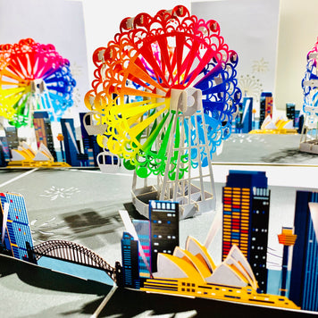 Amazing Rainbow Ferris Wheel with Sydney Habour View Origami Pop Cards 3D Pop Up Greeting Card Happy Birthday Thank You Handmade Gift Thinking of You Blank Card for Any Occasion Happy Mother's Day Happy Father's Celebrate the Beauty of Architecture