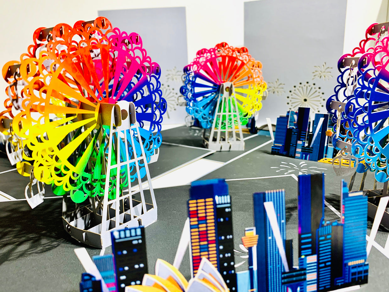 Amazing Rainbow Ferris Wheel with Sydney Habour View Origami Pop Cards 3D Pop Up Greeting Card Happy Birthday Thank You Handmade Gift Thinking of You Blank Card for Any Occasion Happy Mother's Day Happy Father's Celebrate the Beauty of Architecture