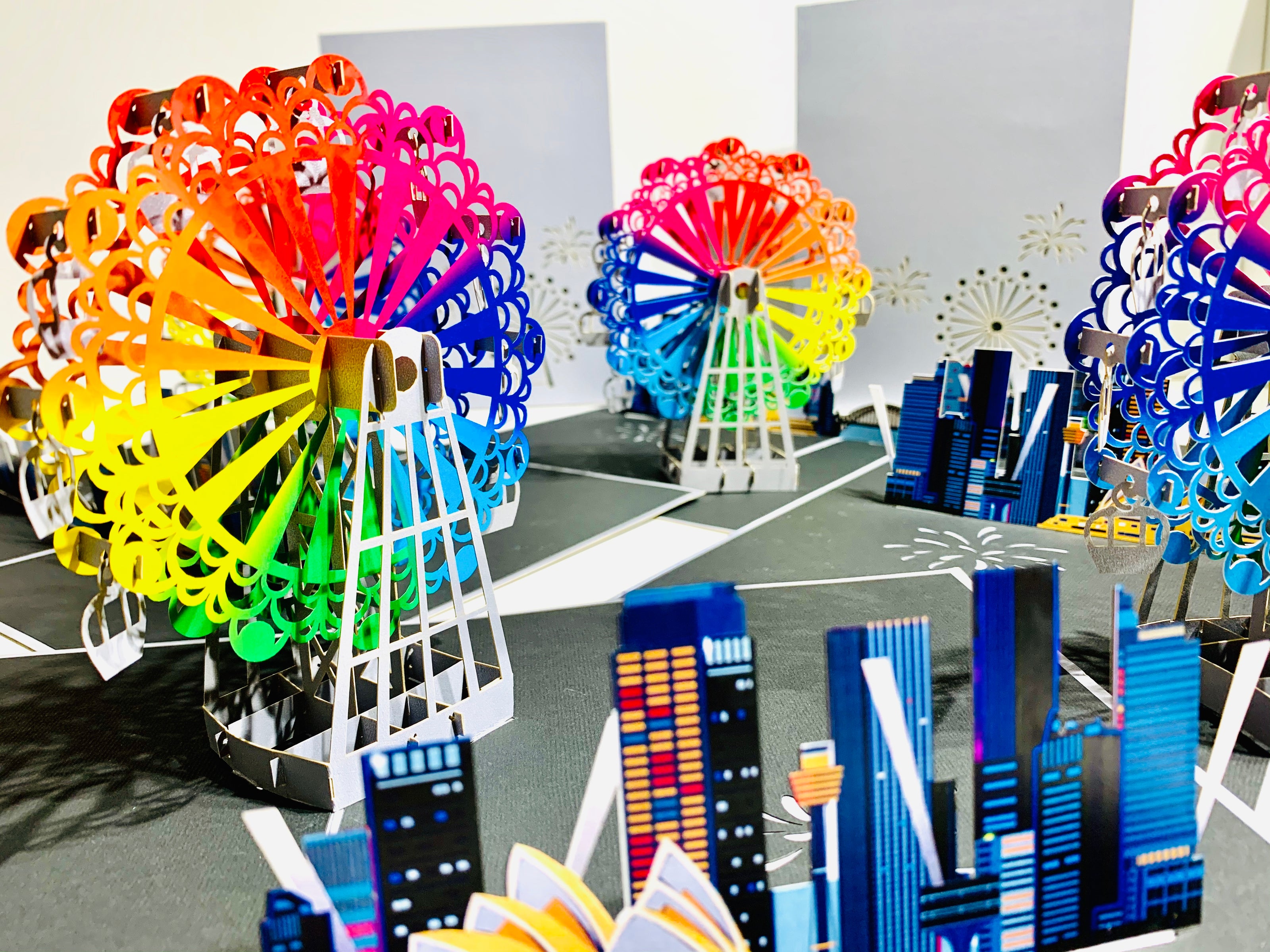 Amazing Rainbow Ferris Wheel with Sydney Habour View Origami Pop Cards 3D Pop Up Greeting Card Happy Birthday Thank You Handmade Gift Thinking of You Blank Card for Any Occasion Happy Mother's Day Happy Father's Celebrate the Beauty of Architecture